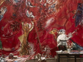 Marc Chagall works on panels for The Triumph of Music, a piece for New York's Metropolitan Opera, in 1966.