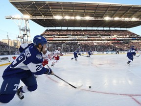 A general view of the Detroit Red Wings playing against the Toronto Maple Leafs during the 2017 NHL Centennial Classic at BMO Field On Jan. 1, 2017, in Toronto.