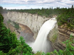 Anticosti Island's Vauréal waterfall. The waterfall in the national park is 76 metres, higher than Niagara.