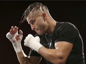 Boxer David Lemieux works out in front of the media in New York, Tuesday, Oct. 13, 2015. Former middleweight champion Lemieux is set to face American Curtis Stevens on Saturday, March 11, 2017, in a bout that was supposed to have happened three years ago.