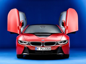 The BMW I8 in protonic red.