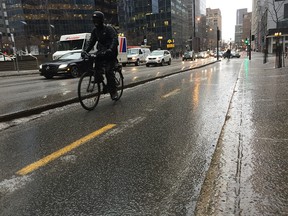 Montreal's bike path was awfully slick during a freezing rain storm Jan. 24, 2017.