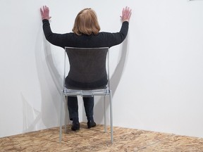Jan. 12, 2016: Artist Françoise Sullivan follows instructions written by artist Paul-André Fortier to "conjure the dance of the invisible prints" as part of the Do It Montréal exhibit.