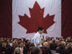 Prime Minister Justin Trudeau listens to a question from the public during a town hall in Halifax Jan. 16, 2017.