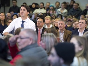 Prime Minister Justin Trudeau fields questions at a town hall meeting in Fredericton Jan. 17, 2017.