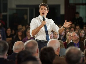 Prime Minister Justin Trudeau speaks during a town hall meeting Jan. 17, 2017, in Sherbrooke, Quebec.