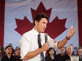 Prime Minister Justin Trudeau speaks during a town hall in Sherbrooke on Jan. 17.
