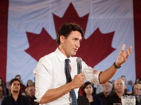 Prime Minister Justin Trudeau speaks during a town hall in Sherbrooke on Tuesday, Jan.17, 2017.