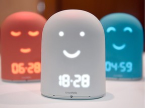 Remi, a smart alarm clock is displayed at the Urban Hello booth during a press event for CES 2017 at the Mandalay Bay Convention Center on January 3, 2017 in Las Vegas, Nevada. CES, the world's largest annual consumer technology trade show, runs from January 5-8 and is expected to feature 3,800 exhibitors showing off their latest products and services to more than 165,000 attendees.