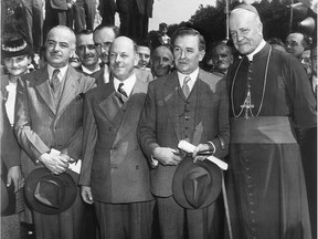 Maurice Duplessis (third from left) and Montreal archbishop Joseph Charbonneau (right).