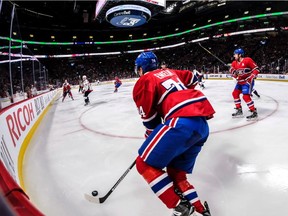 Montreal Canadiens defenceman Alexei Emelin heads up ice against the Washington Capitals during second period NHL action at the Bell Centre in Montreal, on Monday, January 9, 2017.