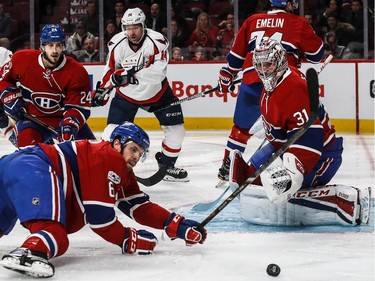Montreal Canadiens defenceman Shea Weber (6) and goalie Carey Price (31) watch the loose puck roll to the corner during 2nd period NHL action against the Washington Capitals at the Bell Centre in Montreal, on Monday, January 9, 2017.