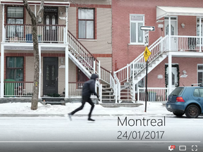 A Montrealer skates down the street in a YouTube video posted Jan. 24, 2017.