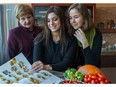 Dr. Maureen Rose, PhD, RD from McGill University's School of Dietetics and Human Nutrition, left, with graduate students Louidgina Khoury, centre, and Lynda Borowy, in the school's kitchen on Macdonald campus where they will host are a series of free mini-lectures and lunches for Baie-d'Urfé residents.