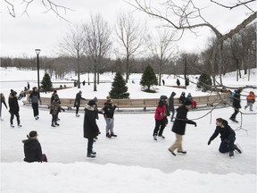 MONTREAL, QUE.: DECEMBER 27, 2016 -- People skate around the refrigerated ice rink at Beaver lake on Tuesday December 27, 2016.