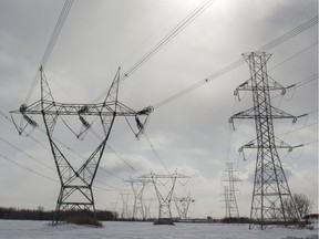 Hydro electricity power pylons at 736 Montée Sabourin in St-Bruno-de-Montarvilleon Monday, February 23, 2015.