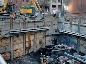 Work continues on a new STM ventilation station on Bishop St. in Montreal Jan. 13, 2017.