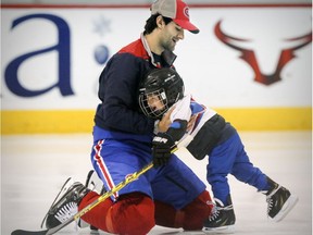 Canadiens captain Max Pacioretty teacheshis  son Lorenzo to skate before practice at the Bell Sports Complex in Brossard on Sunday Jan. 15, 2017.