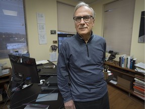 Christos Tsironis, 69, at his office in Dollard des Ormeaux. Tsironis has booked an appointment for an ultrasound in Hawkesbury Ontario after a West Island clinic refused to do the ultrasound and the wait in a hospital will take a year.