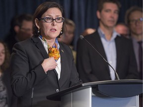 Diane Francoeur, president of the Fédération des médecins spécialistes du Québec, addresses reporters in Montreal.