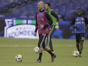 Montreal Impact — now CF Montréal — defender Laurent Ciman takes part in the first day of training camp at the Olympic Stadium in Montreal in 2017.