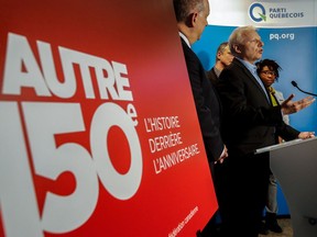 Parti Québécois Leader Jean-François Lisée holds a press conference in Montreal on Friday to unveil the party's 'l'Autre 150' campaign.