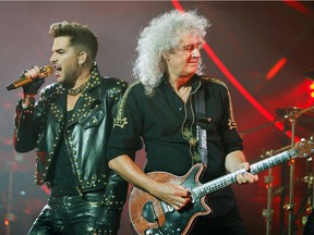 Queen guitarist Brian May with Adam Lambert at the Bell Centre in Montreal in July 2014.