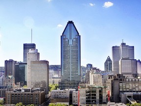 Montreal's skyline as seen from the 22nd floor of a condominium building on Ottawa St. in the Griffintown district of Montreal.