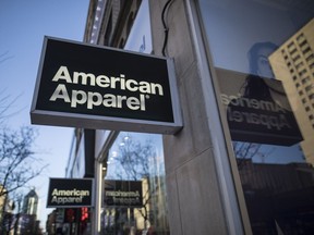 The sign for clothing retailer American Apparel on Ste-Catherine street in downtown Montreal on Monday, November 14, 2016.
