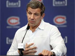 Montreal Canadiens general manager Marc Bergevin speaks to the media after a team practice at the Bell Sports Complexe in Brossard on Tuesday Oct. 11, 2016.