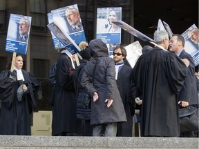 Quebec lawyers and notaries protest at the Montreal courthouse Oct. 24, 2016, on the first day of a general strike.