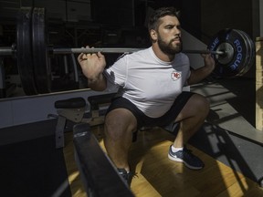 Kansas City Chiefs offensive lineman Laurent Duvernay-Tardif works out at the gym Locomotion in Montreal on Oct. 4, 2016.