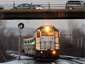 A commuter train heads to the Cedar Park station in Pointe-Claire, just west of St-Jean Blvd.
