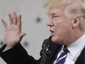 President Donald Trump speaks at the CIA headquarters on Saturday, Jan. 21, 2017, in Langley, Va .