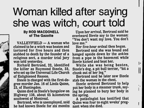 A story that appeared in the Montreal Gazette in November 1985, at the beginning of the trial of killer Raymond Steele.