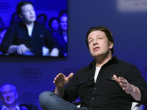 Celebrity chef Jamie Oliver attends a session on the second day of the World Economic Forum, on Jan. 18, in Davos, Switzerland.
