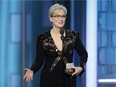 This image released by NBC shows Meryl Streep accepting the Cecil B. DeMille Award at the 74th Annual Golden Globe Awards at the Beverly Hilton Hotel in Beverly Hills, Calif., on Sunday, Jan. 8, 2017.
