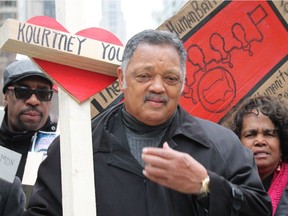 Reverend Jesse Jackson leads a march on Dec. 31, 2016, to protest against the 57-per-cent increase in gun violence on Chicago streets.  In 2016, more than 4,000 people were shot, leading to over 770 homicides in the city.