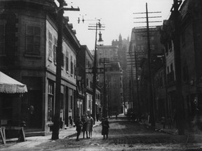 South East corner of Viger St. (known as Vitre St. at the time) and St. Urbain St., in Montreal's Chinatown, about 1915.