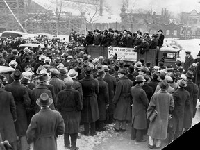 Many Francophone Montrealers opposed conscription and Canada's participation In the allied war effort, like the Université de Montréal students who organized this anti-conscription rally at Champ de Mars, on March 23, 1939.