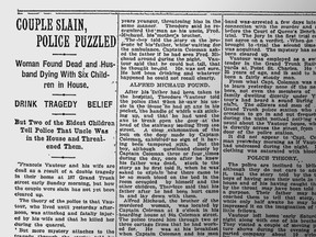 Montreal Gazette story from Feb. 24, 1913, the day after François Vautour and his wife (not named) were found dead in their home.