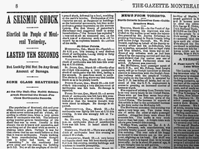 Page 8 of The Gazette on March 24, 1897, the day after an earthquake struck Montreal.