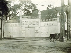 The entrance to Sohmer Park (located at Notre Dame St. and Panet St.), which was an amusement park and entertainment venue for 30 years, until it was destroyed by fire in 1919. Molson Breweries occupies the spot now.