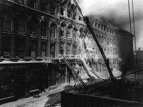 A fire on St. James St., Montreal, in 1888, twenty years after a fire above the Coghlan liquor store killed a fireman and a militia officer.