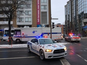 The scene in downtown Montreal after Lindel Darling, a Vaudreuil-Dorion resident, was allegedly shot by Montreal police on Dec. 31, 2016.