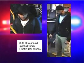 Longueuil police are searching for this man, who was caught on video shoving another man on a bus in January 2017.