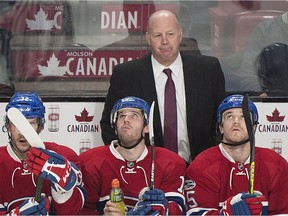 Canadiens head coach Claude Julien looks on during third period NHL hockey action against the Winnipeg Jets in Montreal on Saturday, Feb. 18, 2017.