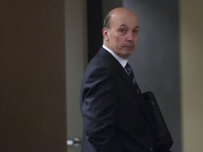 Former city of Montreal executive-committee chairman Frank Zampino leaves the courtroom in Montreal in March 2016.