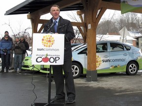 Vermont Republican Gov. Phil Scott inaugurating a solar power project in January 2017. He says he remains committed getting 90 per cent of the state's power from renewable sources by 2050.