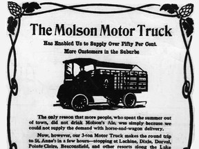 An ad promoting Molson's new 3-ton motor truck. Date Unknown